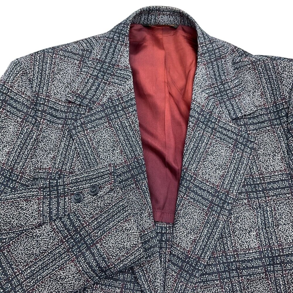 Campus Blazer Men 42 Black Red Glen Plaid Classic‎ Suit Jacket Union USA 70s VTG